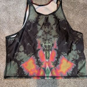 teeki Black Tie-Dye Cropped Tank with Neon Accents